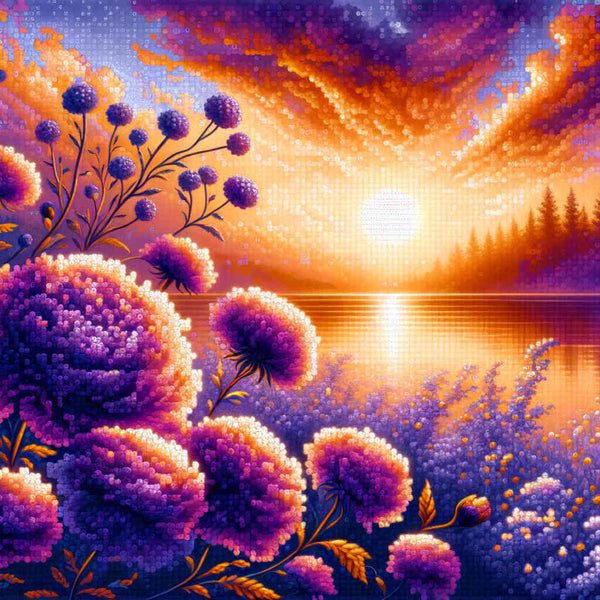 Paint by Numbers - Purple flowers in the sunset