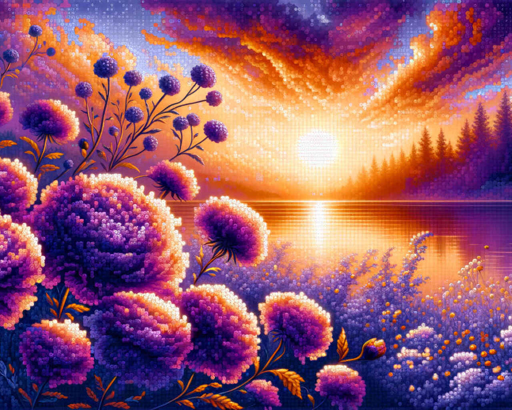 Paint by Numbers - Purple flowers in the sunset