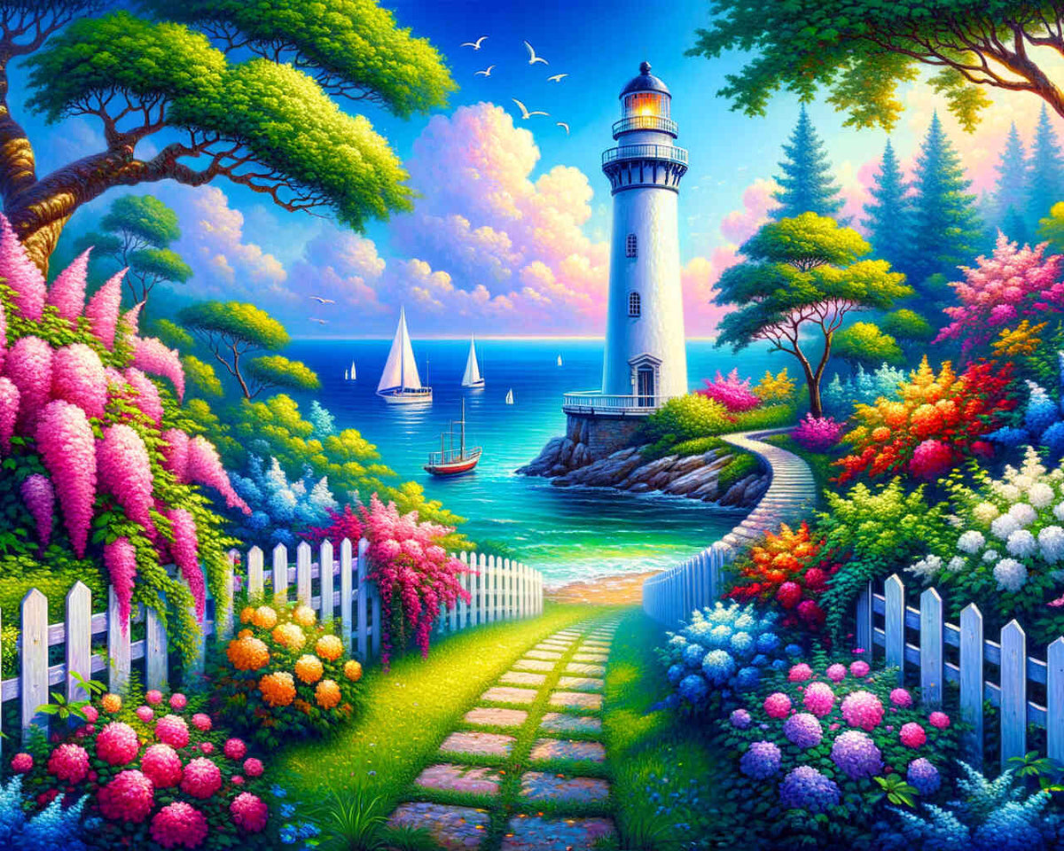 Paint by Numbers - Lighthouse, garden