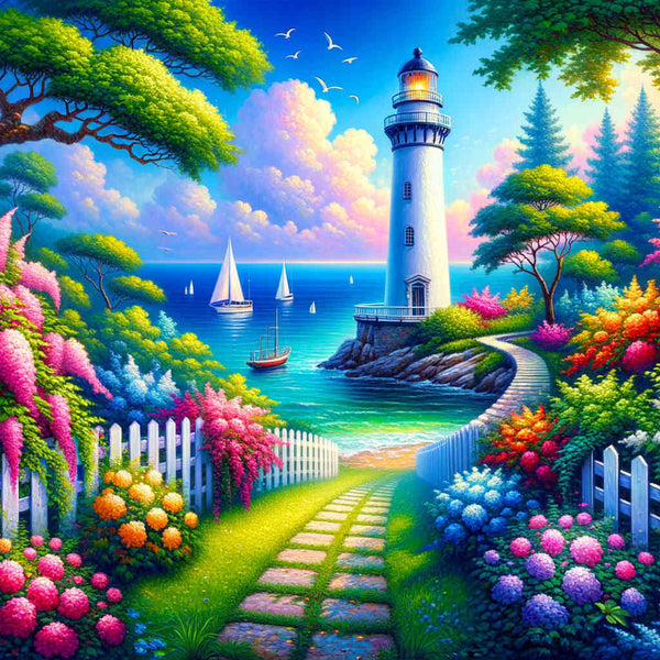 Paint by Numbers - Lighthouse, garden