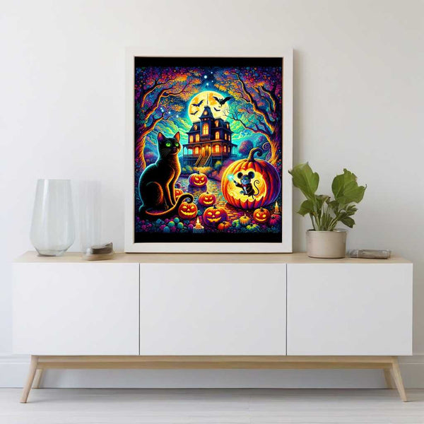 Paint by Numbers - Halloween Mansion Cat and Mouse