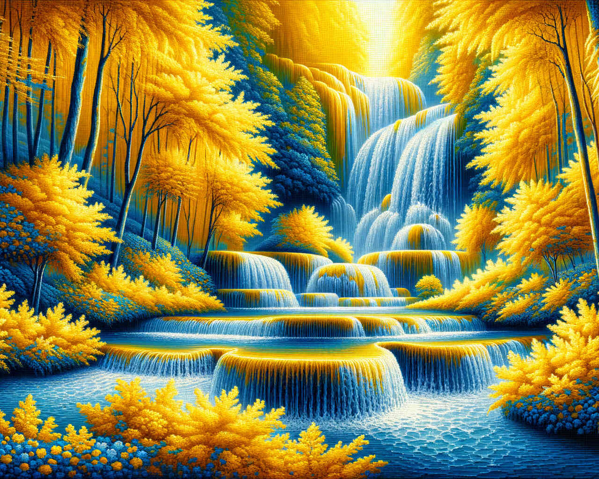 Paint by Numbers - Waterfall in the Yellow Forest