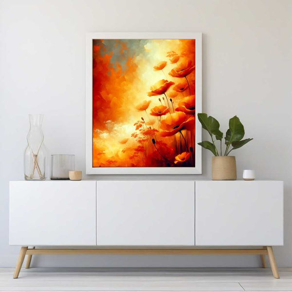 Poppies, background orange - Paint by Numbers
