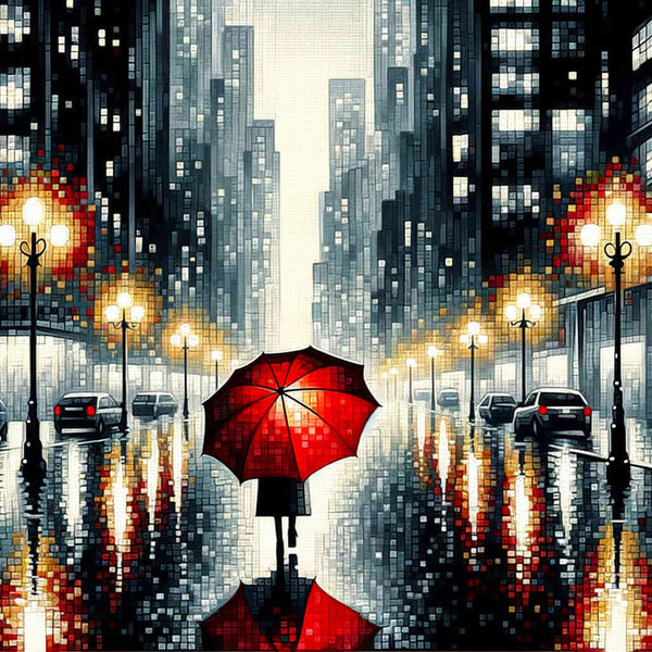 City, red umbrella - Paint by Numbers