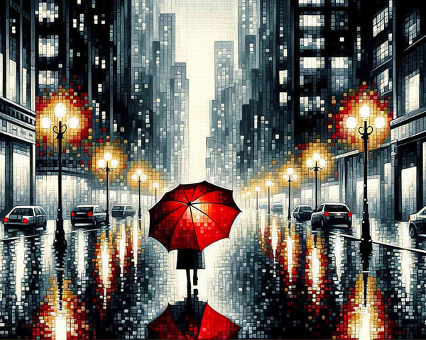City, red umbrella - Paint by Numbers