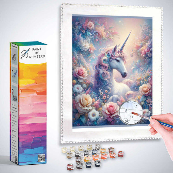 Unicorn surrounded by flowers - Paint by Numbers