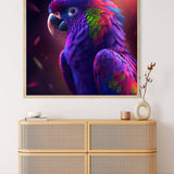 AB Diamond Painting - Papagai Purple, Paint by Numbers kit featuring vibrant parrot artwork with sparkling acrylic diamonds.