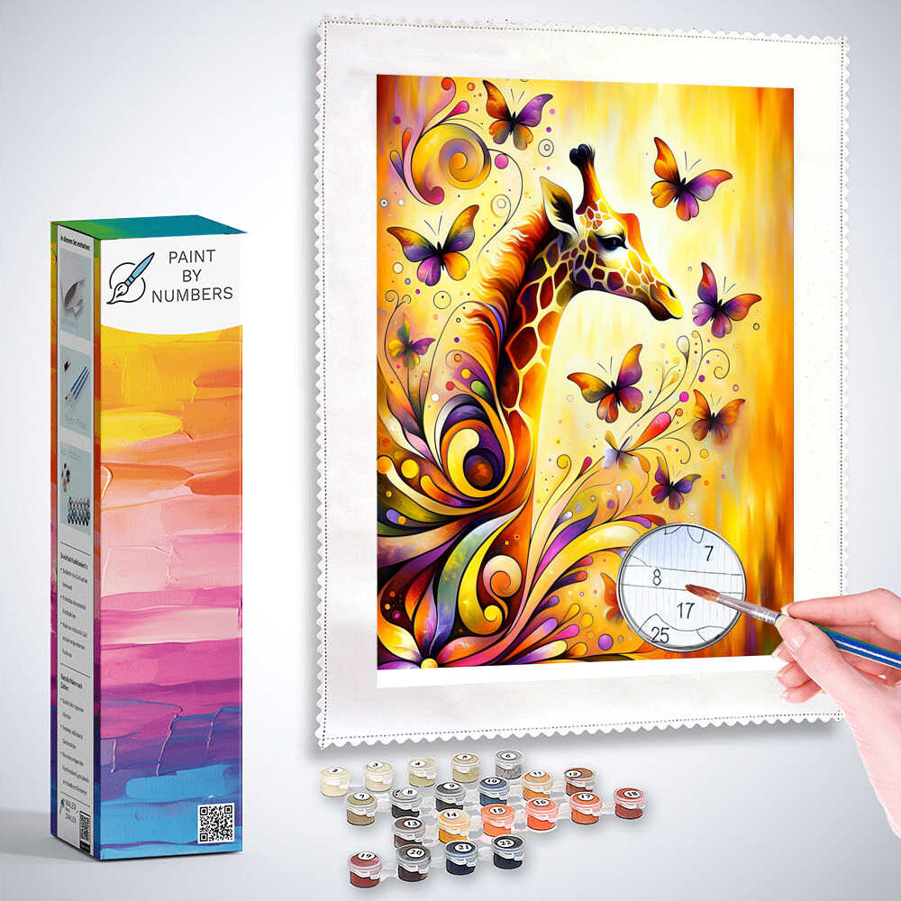 Giraffe with butterflies - Paint by Numbers