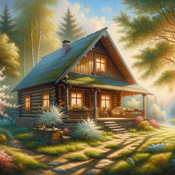 Cottage with trees - Paint by Numbers
