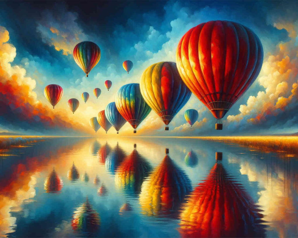 Paint by Numbers - Hot air balloon reflection lake