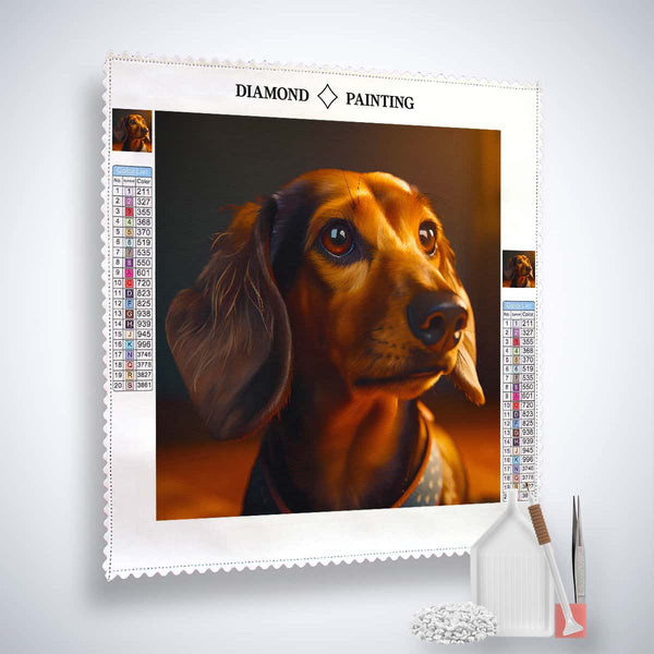 Diamond Painting Kit - Dachshund of the Golden Hour, Paint by Numbers with Enhanced Acrylic Diamonds and Professional Tools