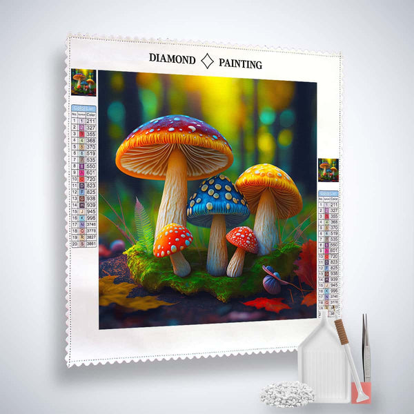 AB Diamond Painting Kit - Rainbow Mushrooms, Sparkling Paint by Numbers Art with Acrylic Diamonds, Canvas, Tweezers, and Application Pen