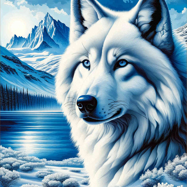 Wolf, snow with mountains - Paint by Numbers