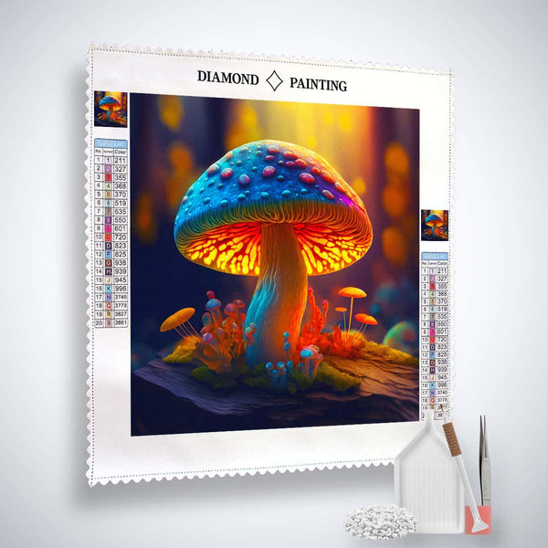 AB Diamond Painting Kit - Glowing Mushroom Design on Canvas with Tools - Paint by Numbers