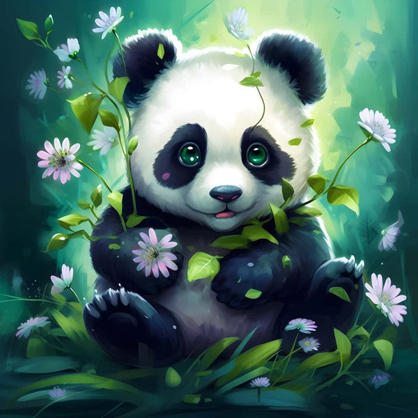 Malen nach Zahlen - Panda isst - hochwertige Leinwand - 170523, Neu eingetroffen, Pandabär, Quadratisch, Tiere