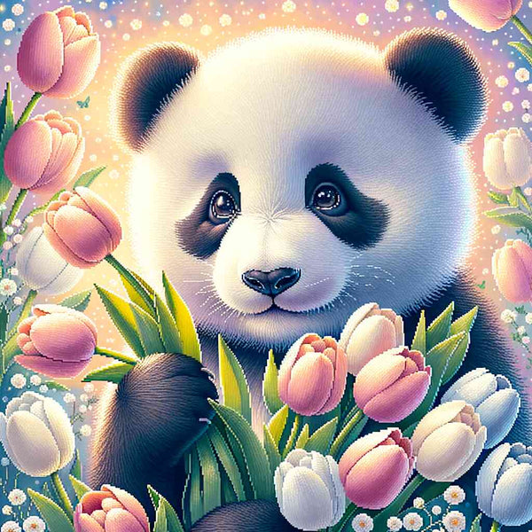 Paint by Numbers - Panda Bar with Bouquet of Tulips