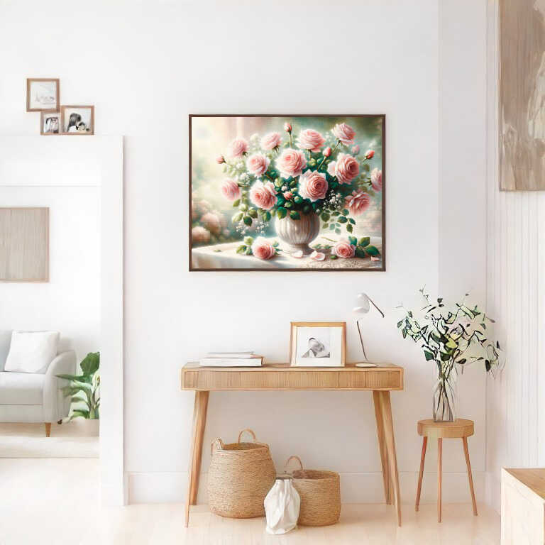 Paint by Numbers - Pink roses bouquet, vase