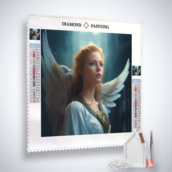 Diamond Painting Kit featuring an angel with wings design, enhanced acrylic diamonds, and essential tools for paint by numbers art.