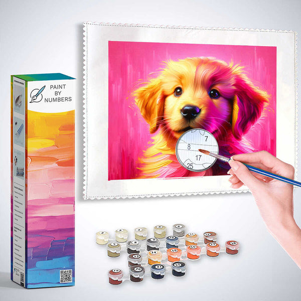 Paint by Numbers - Golden retreiver puppy, pink