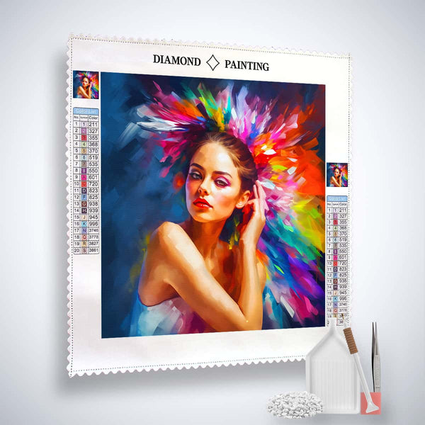 AB Diamond Painting Kit - Abstract Hairstyle Paint by Numbers with colorful design, acrylic diamonds, and painting tools included.