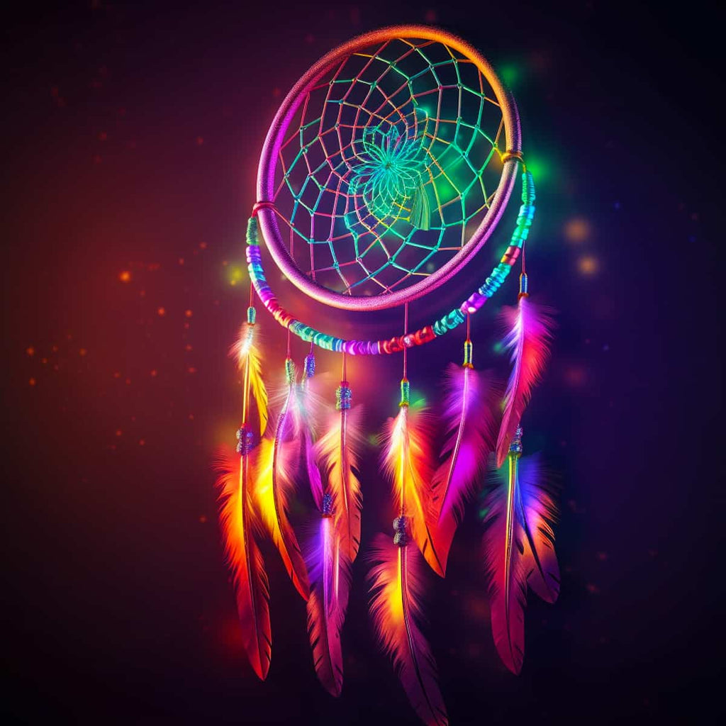 Dream Catcher Neon Diamond Painting Kit – Paint by Numbers Art with Sparkling Acrylic Diamonds and Professional Tools.