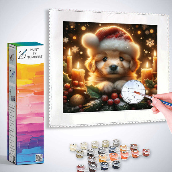 Paint by Numbers - Puppy with Christmas hat