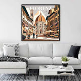 Paint by Numbers - Florentine Sunshine displayed above a modern white sofa in a stylish living room setting.