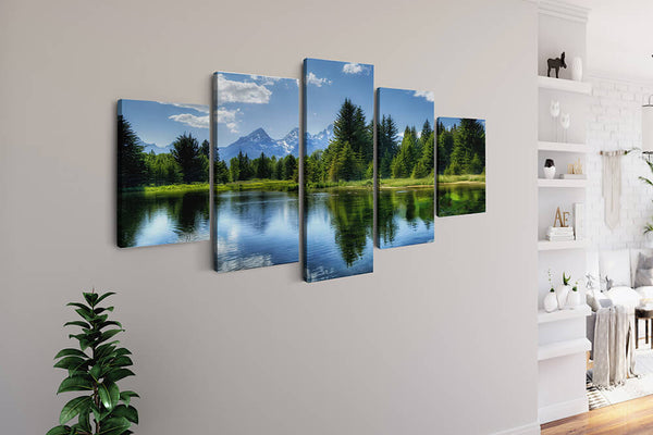 Malen nach Zahlen 5 teilig - Waldsee in den Bergen, blauer Himmel - hochwertige Leinwand - multi5, neue_bilder