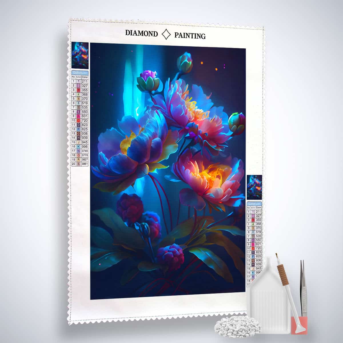 Diamond Painting Kit - Flower Arrangement Neon with Acrylic Diamonds, Canvas, Tweezers, and Application Pen - Paint by Numbers Art