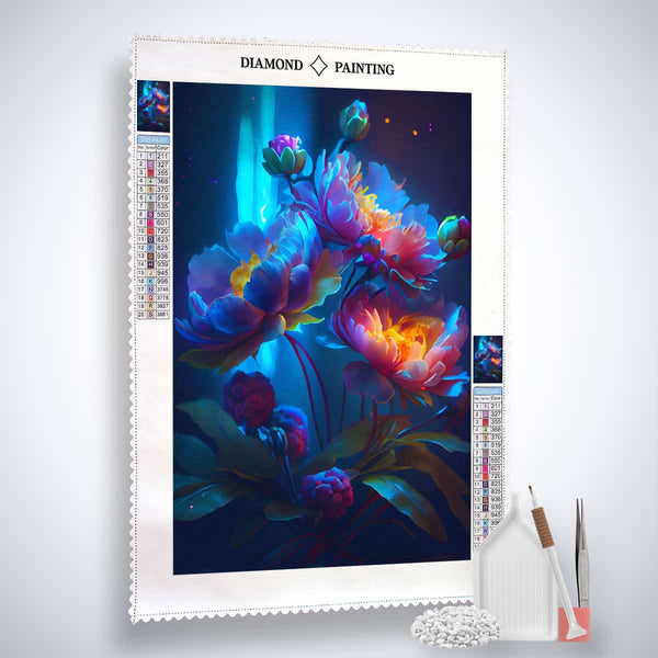 Diamond Painting Kit - Flower Arrangement Neon with Acrylic Diamonds, Canvas, Tweezers, and Application Pen - Paint by Numbers Art