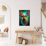 Colorful deer portrait diamond painting on display in modern living room