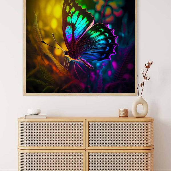 Diamond Painting - Butterfly at Night on canvas, vibrant colors, Paint by Numbers art kit for adults and kids.