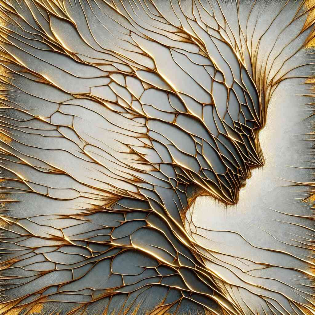 Paint by Numbers - Whispered Elegance abstract artwork with golden veins and cool, metallic tones forming an intricate, delicate design.