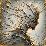 Paint by Numbers - Whispered Elegance abstract artwork with golden veins and cool, metallic tones forming an intricate, delicate design.