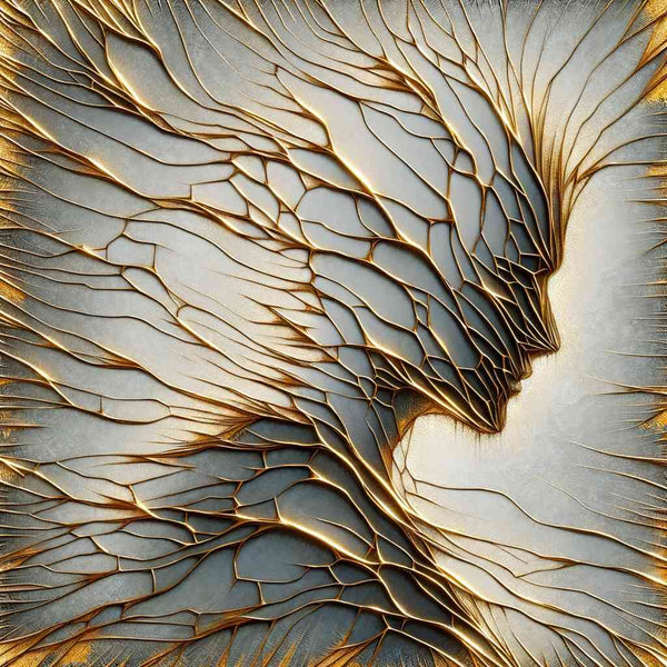 Paint by Numbers - Whispered Elegance abstract artwork with golden veins and cool, metallic tones forming an intricate, delicate design.