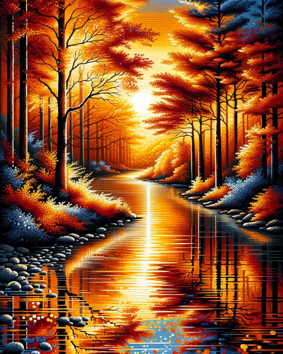 Paint by Numbers - Autumn forest, river