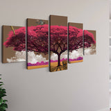 Malen nach Zahlen 5 teilig - Pinker Baum, Bank im Schatten - hochwertige Leinwand - multi5, neue_bilder