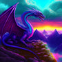 Majestic purple and blue dragon overlooking a vibrant mountain sunset in a diamond painting kit