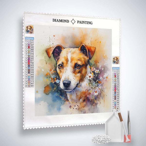 Diamond Painting Kit - Faithful Friend with canvas, acrylic diamonds, tweezers, and application pen for paint by numbers art