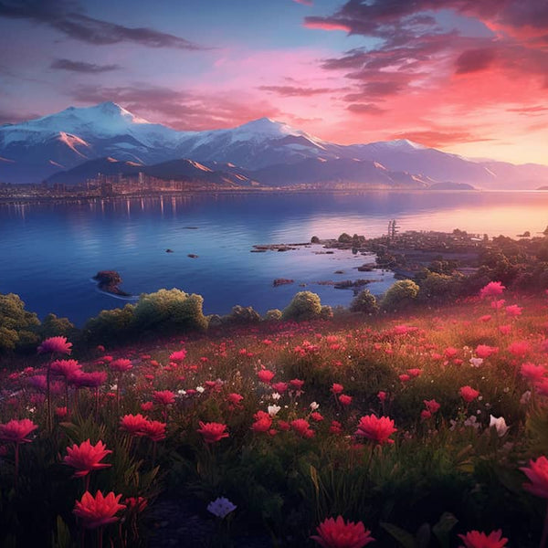 Sea of flowers, mountains - Paint by Numbers