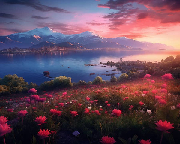 Sea of flowers, mountains - Paint by Numbers