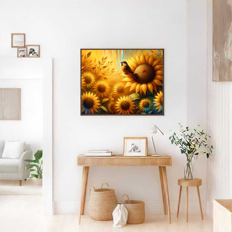 Sunflowers with bird - Paint by Numbers