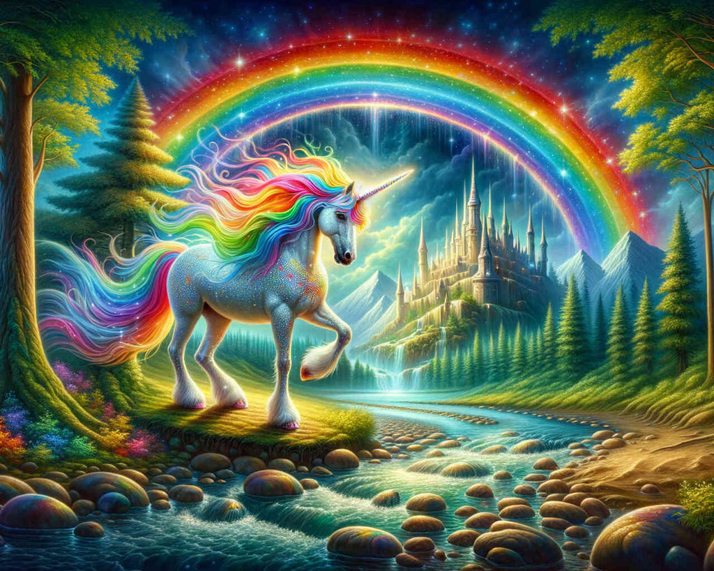 Paint by Numbers - Rainbow unicorn in the magic forest