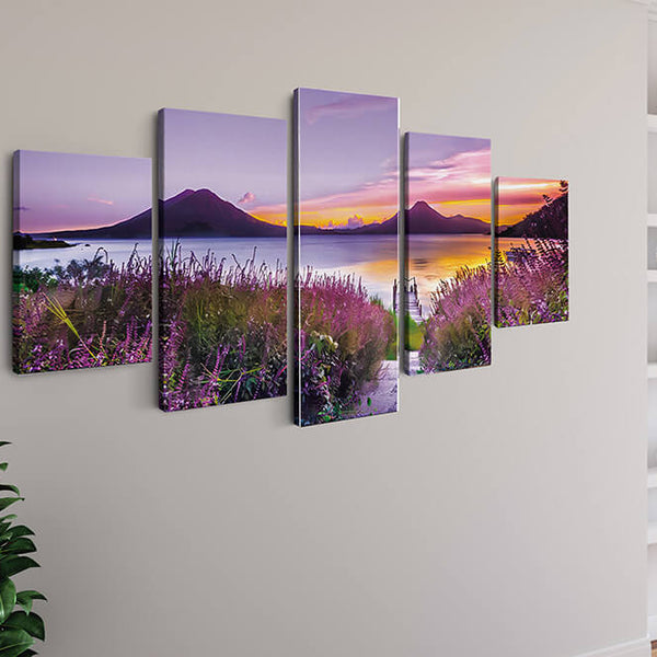 Malen nach Zahlen 5 teilig - Lavendelfeld am Bergsee, Sonnenuntergang - hochwertige Leinwand - multi5, neue_bilder