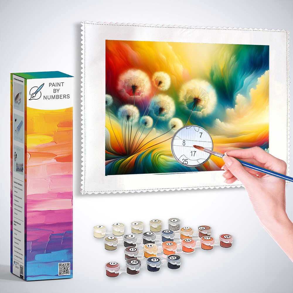 Paint by Numbers - Dandelion against rainbow background