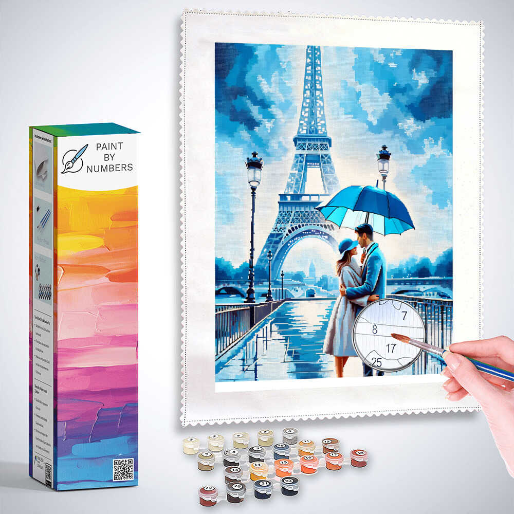Couple in blue, Eiffel Tower - Paint by Numbers