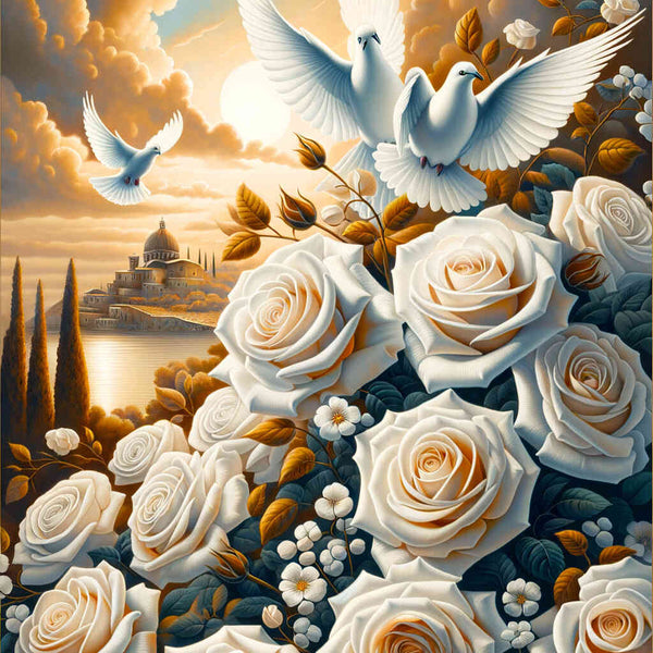 Bouquet of flowers, doves of peace - Paint by Numbers