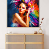 AB Diamond Painting - Abstract Hairstyle on a professionally framed canvas displayed above a wooden console. Paint by Numbers kit included.