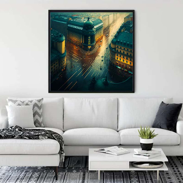 "Diamond Painting of Hamburg displayed in a modern living room - Paint by Numbers Kit with professional tools included"