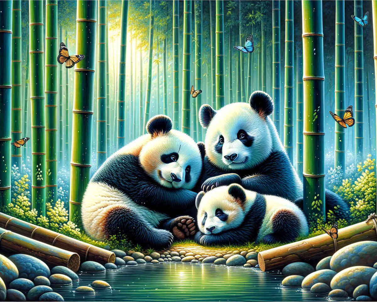 Paint by Numbers - Panda family, tree trunks